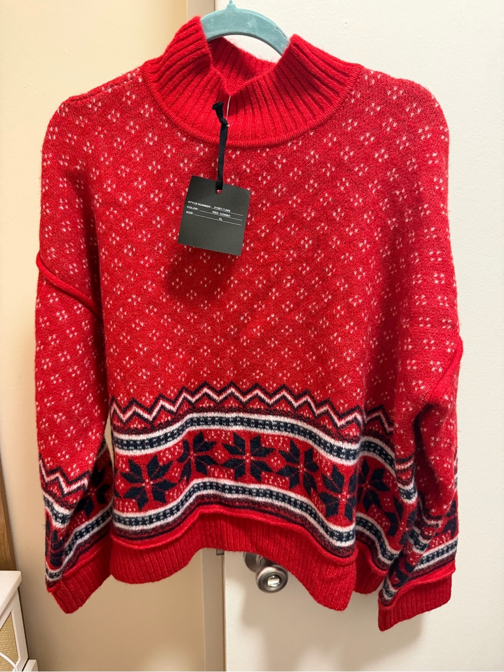 NWT XL Marled by Reunited Clothing Red and Navy Roll Neck Sweater